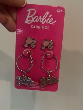 Barbie Logo Dangle and Stud Earrings - Pink & Silver